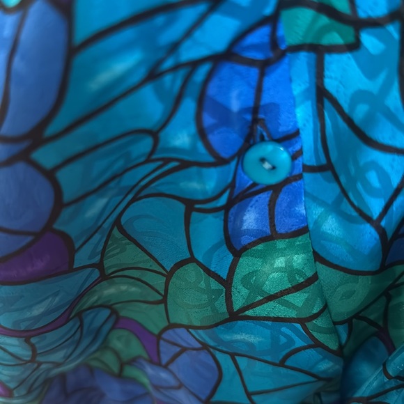 Adrianna Papell 1980’s Silk Top w/stretch band at waist-Green Blue Purple Size 6 - Picture 5 of 10